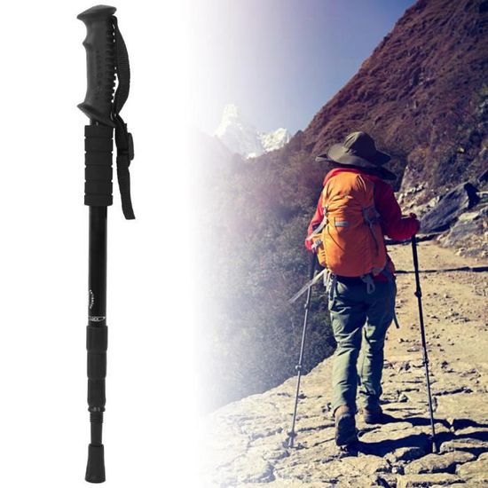 YOSOO Canne de randonnée Bâtons de Randonnée à Quatre Sections Poignée Droite Bâton de Marche d'Alpinisme Extérieur(Noir )