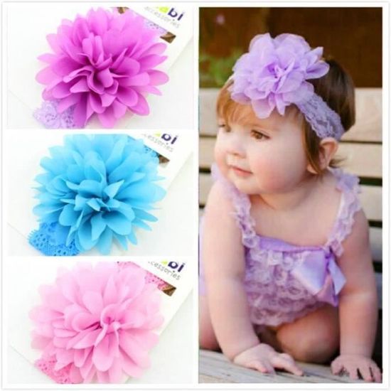 3 Bandeaux Bébé Fille En Nylon - Motifs Fleurs Et Dentelle - Élastique Doux 0-3 Mois
