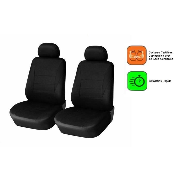 1+1 Housses De Siege Tissu Noir De Haute Qualite Universelle Pour Nissan Renault