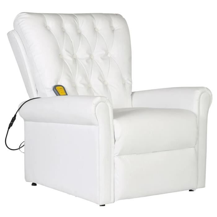 Fauteuil de massage Fauteuil relax massant électrique Cuir artificiel Réglable Blanc