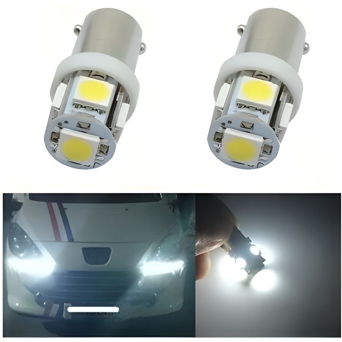 Ampoule BA9S LED T4W Veilleuses 6000K 5 SMD Intérieur habitacle phare 12v
