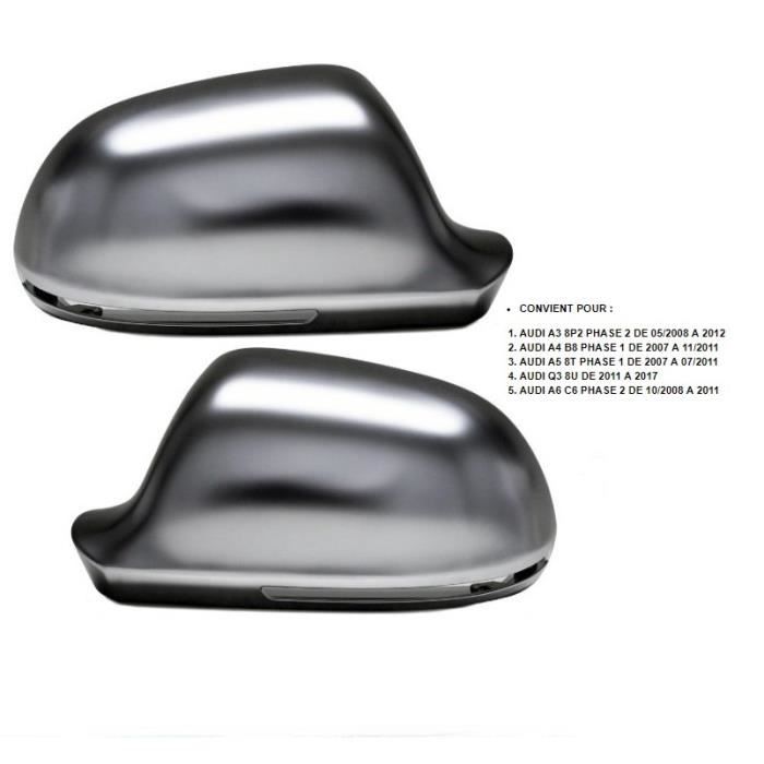 2 COQUE RETROVISEUR GRIS ALU POUR AUDI A4 B8 A5 8T A3 8P2 Q3 8U A6 C6 SANS SIDE ASSIST