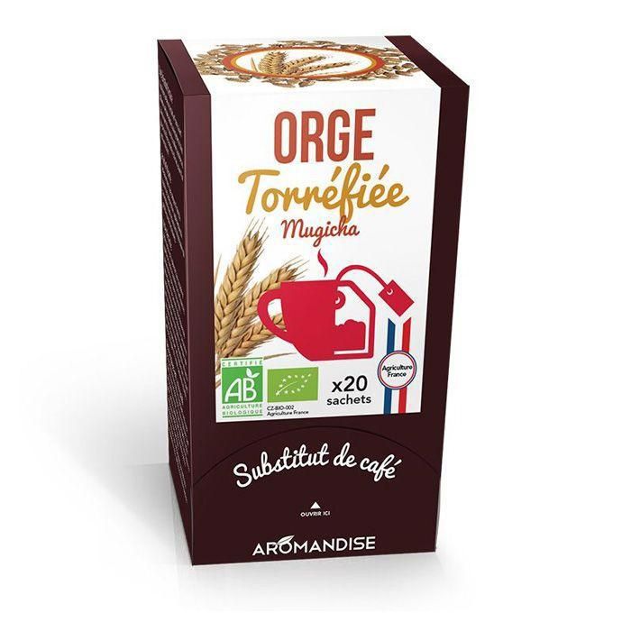 Boîte de 20 sachets de mugicha biologique, orge torréfiée à infuser comme substitut de café.