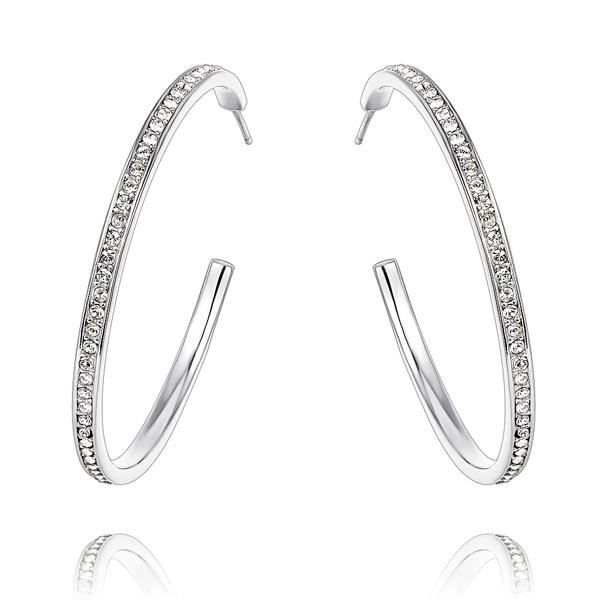 Boucles d'Oreilles Grandes Créoles en Cristal de Swarovski Elements Blanc