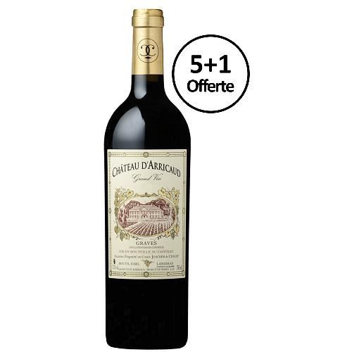 Grand Vin 2012 du Château d'Arricaud - lot de 6 bouteilles de 75cl - 5+1 offerte - Graves rouge - Bordeaux