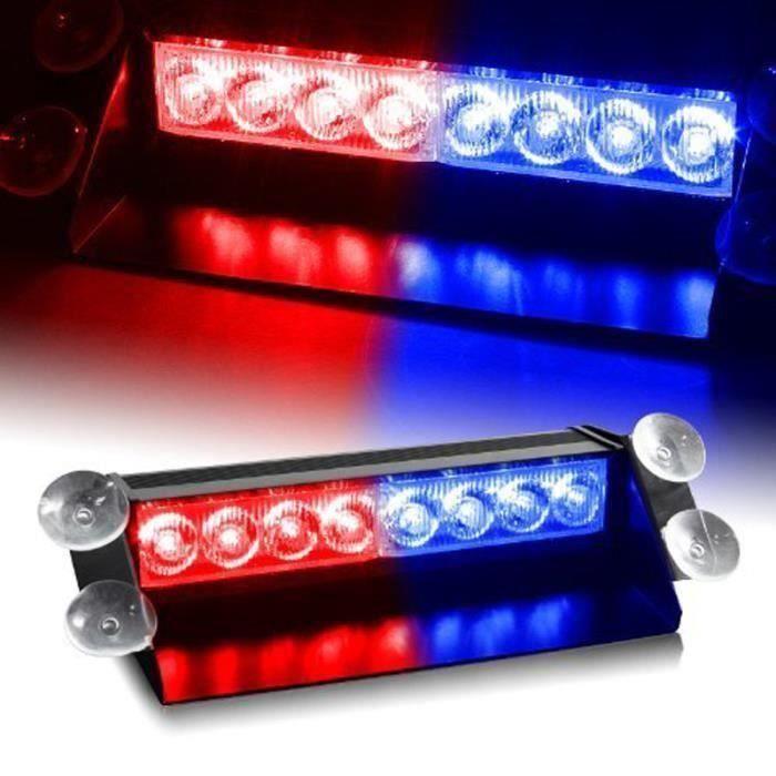 Rouge Bleu 8 LED voiture d'urgence Dashboard Dash Flash Stroboscope Strobe