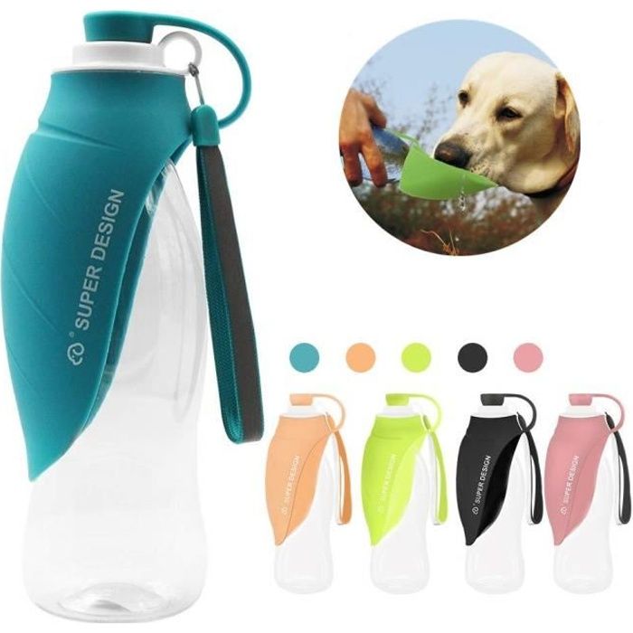 Bouteille Eau pour Chien Portable Gourde Chien Voyage avec Bol en Silicone pour Ext��rieure (Bleu)