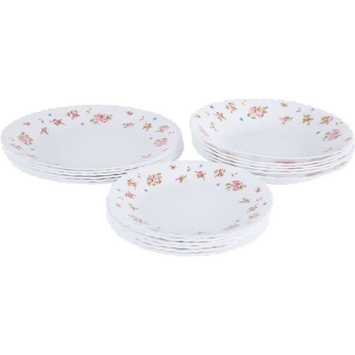 Service de table Candice 18 pièces Arcopal en verre, blanc, rouge, 31,3 x 16,1 x 29,7 cm