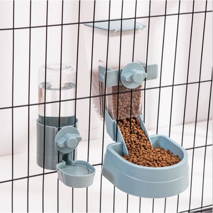Bol Automatique pour de Compagnie,Mangeoires et abreuvoirs,Distributeur de Nourriture avec Cage - Bleu