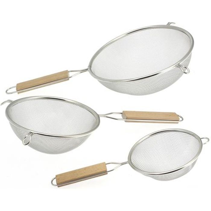 3 passoires avec poignées en bois - Inox