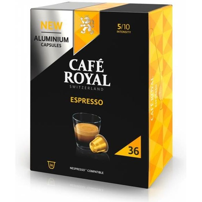 Café en capsules aluminium compatibles Nespresso saveur Espresso 10 x 36 Café Royal Pro