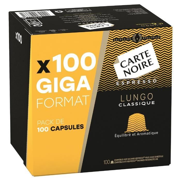 LOT DE 3 - CARTE NOIRE Café capsule espresso lungo Classique - pack de 100 capsules