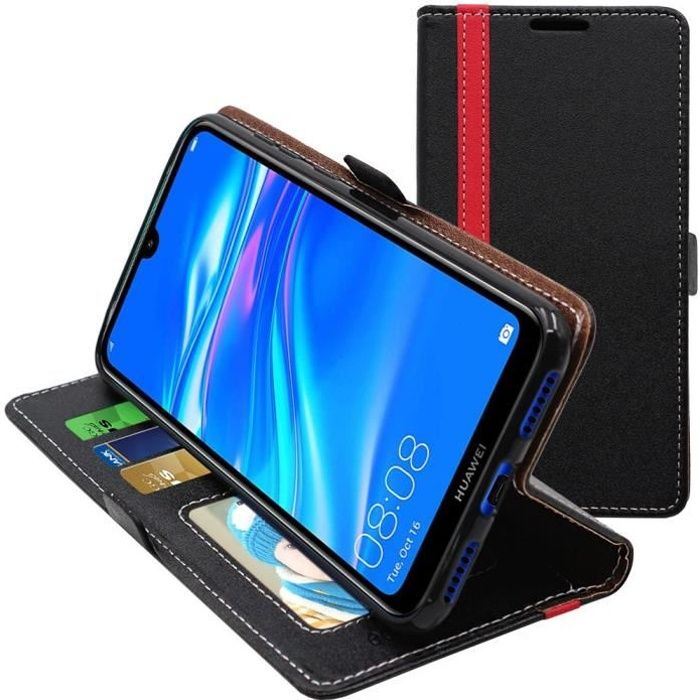 ebestStar ® pour Huawei Y7 2019 - Etui Portefeuille PU Cuir , Noir / Rouge