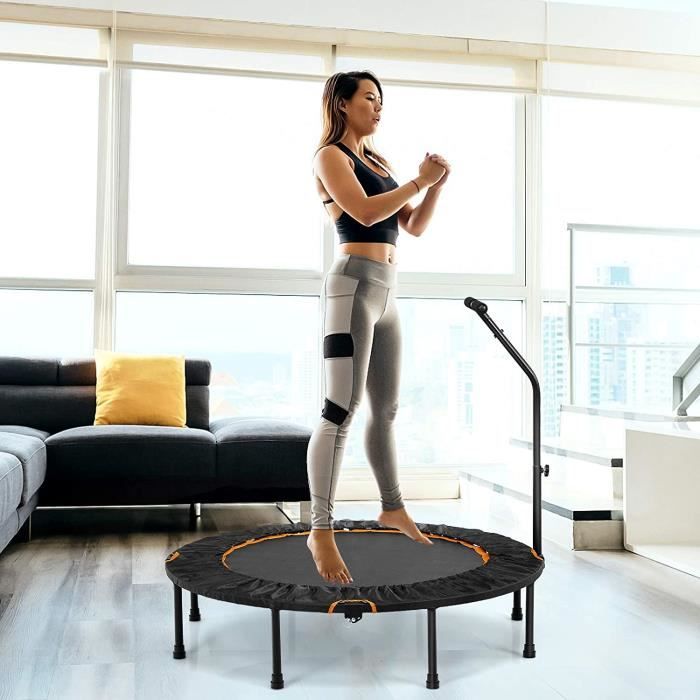 GOPLUS Trampoline de Fitness Pliable,Suspension Silencieuse,avec Housse de Protection (Poignée Réglable 87-106,5CM, Orange)