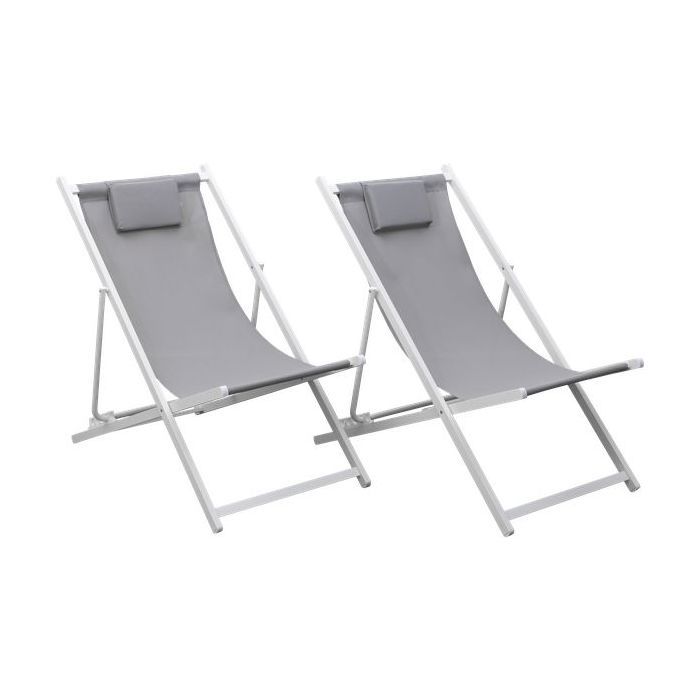 Lot de 2 chiliennes CYPRUS - textilène gris/structure blanche - Gris