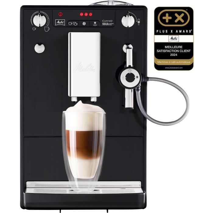 Melitta - Machine à Café à Grain Solo & Perfect Milk Noir - Machine Expresso Automatique Broyeur à Grains Auto Cappuccinatore