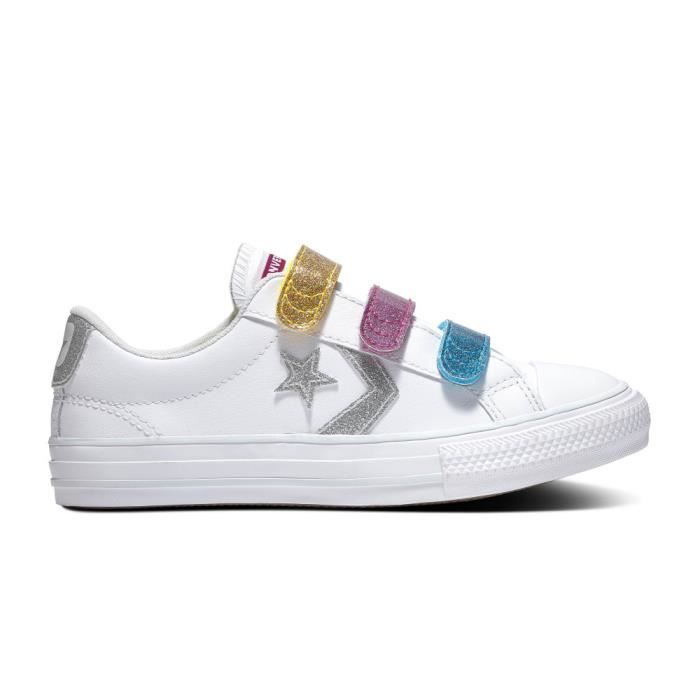 CONVERSE, Star player 3v glitter strap ox, White/silver/photon dust