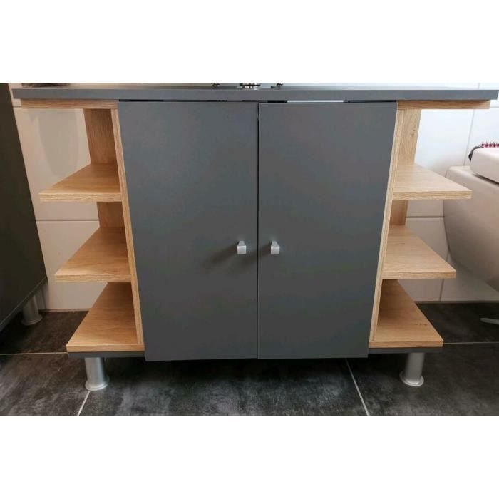 Meuble sous vasque anthracite et aspect chêne