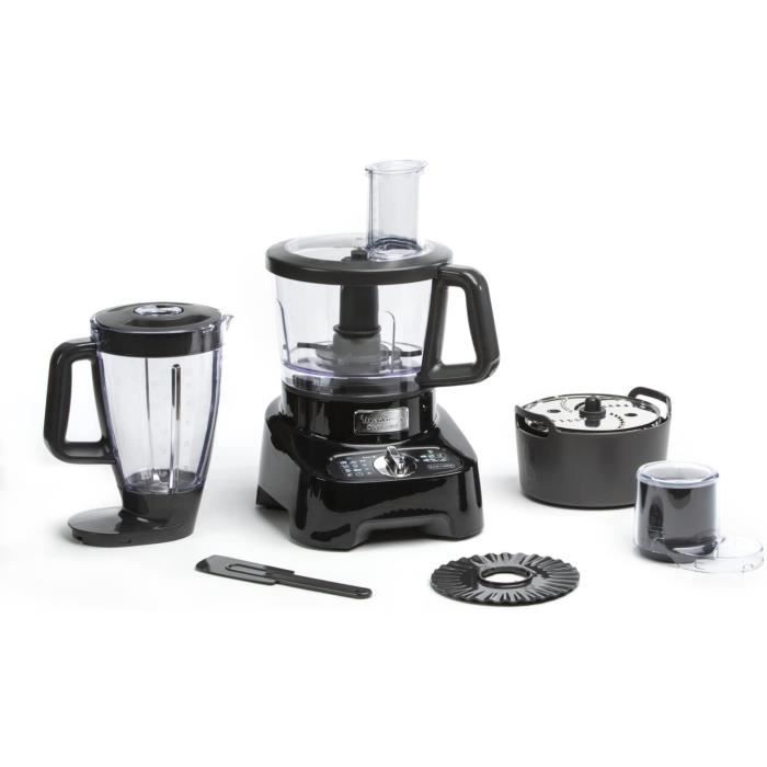 Moulinex Robot Multifonction DoubleForce 1000 W grande capacité 3L blender 2L hachoir disques râper émincer fin/épais lames inox en