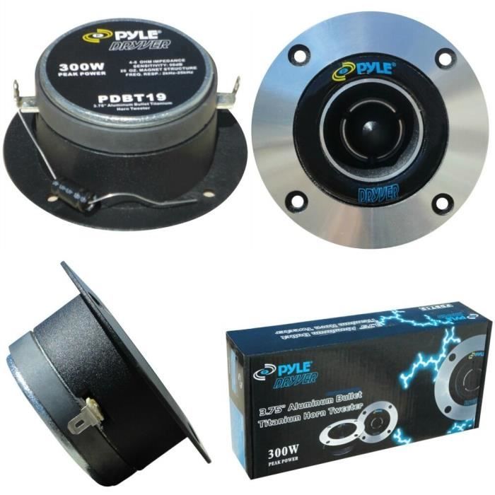2 PYLE PDBT19 super tweeter 300 watts rms 600 watts max 4- 10,00 cm diamètre 98 db sensibilité profondeur de 3,90 cm, la paire