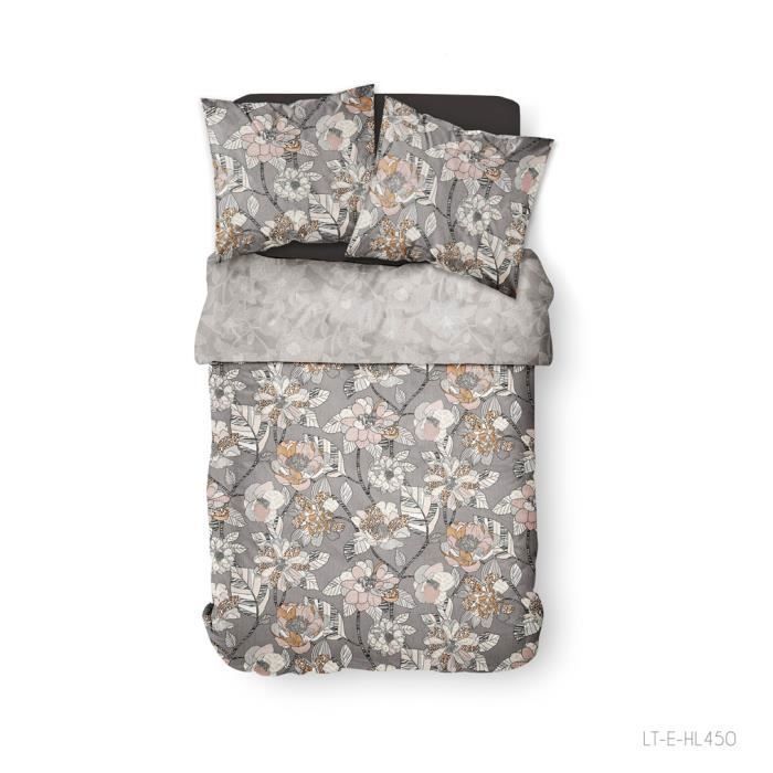 TODAY Parure de lit 2 personnes 240X260 Coton imprime gris Floral SUNSHINE TODAY