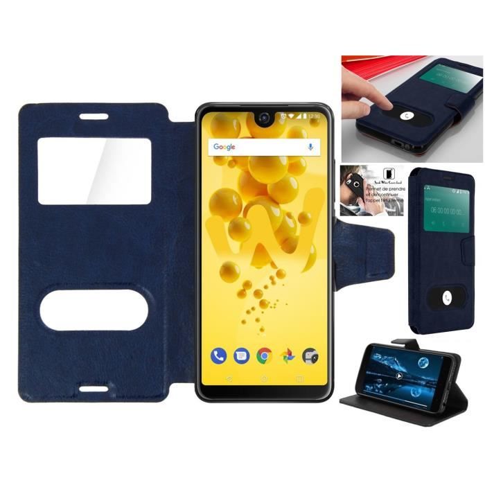 Coque Etui Bleu Décrochage Appel WIKO VIEW 2