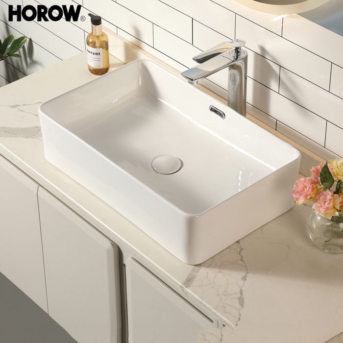 Waschbecken Badezimmer Keramik - Aufsatzwaschbecken - Waschtisch - Handwaschbecken mit Pop-up Ablaßventil- 48 × 31,5 × 14 cm