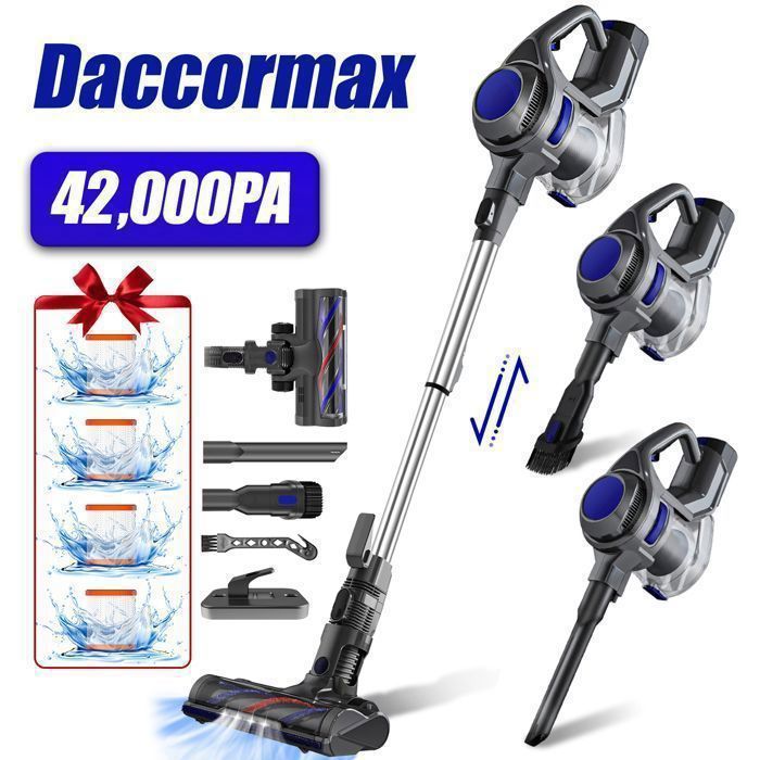 Aspirateur Balai sans Fil-42000Pa Aspirateur Balai-5 en 1 HEPA Système de Filtration-54 Min Autonomie Batterie Amovible
