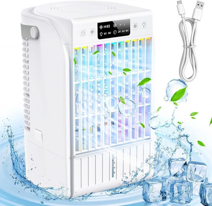 Mini Ventilateur/climatiseur Portable USB – 3 Vitesses, Direction Réglable – Silencieux – Pour Bureau, Chambre, Tente (blanc)