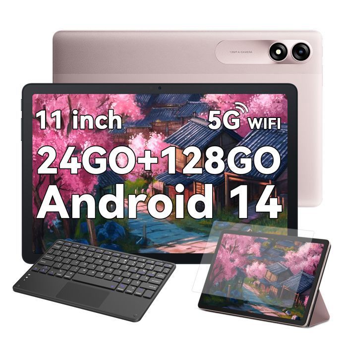 Blackview Tab 90 Tablette Tactile 10.92 1080P FHD Android 14 RAM 24Go ROM 128Go/SD 1To 8200mAh(10W) Dual SIM Rose Avec Clavier K1