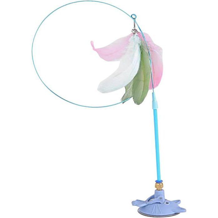 Bâton de taquinerie pour chat jouet en plumes pour chat avec ventouse jouet dexercice pour chaton jouets dentraînement bleu