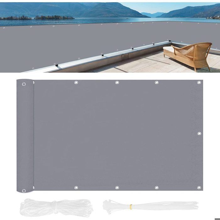 Brise Vue Balcon - 60x700cm - Polyester Opaque, Résistant UV Et Vent - Avec Œillets Et Attaches - Couleur Anthracite