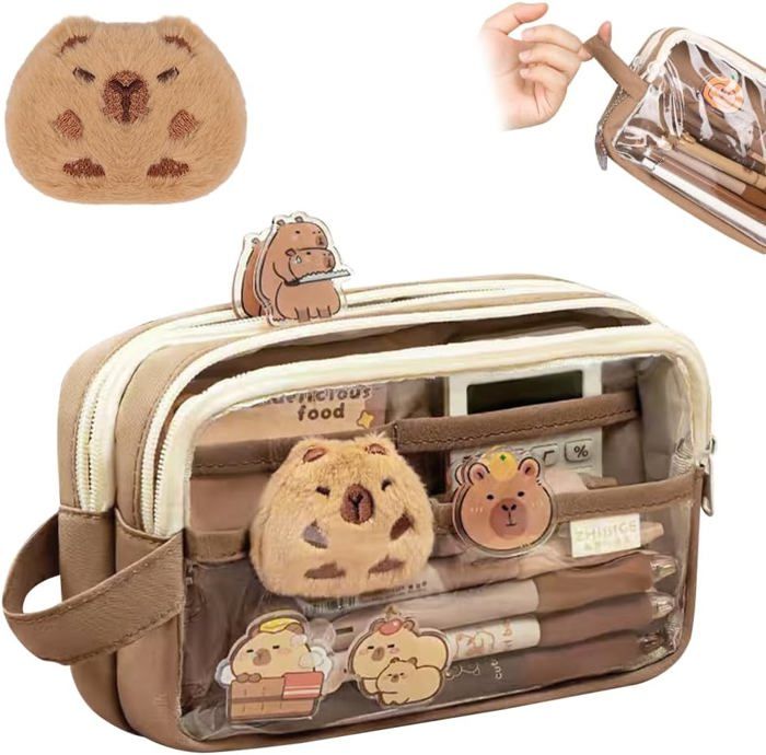 Accessoires Bureau Kawaii Dellyy Capybara Ensemble Papeterie, Mignon Trousse à Crayons Ensemble Papeterie Capybara
