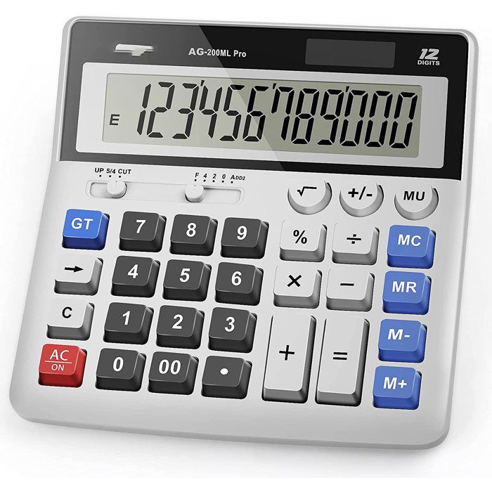 Meichoon Grande Calculatrice de Bureau Solaire à Double Alimentation - Calculatrice Financière Multifonction avec Affichage à 12 Chiffres