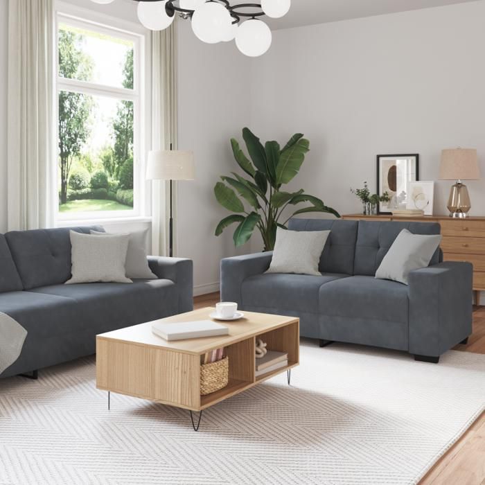 Ensemble de canapé 3 pièces avec coussins en velours gris foncé
