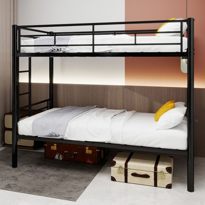 Lit superposé métallique pour enfants structure métallique avec échelles et barrières convertible en 2 lits No mattress