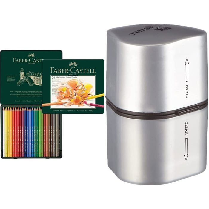 Faber-Castell Polychromos Boîte Métal 24 Crayons + 1 Crayon Chair Clair 3.8 Mm