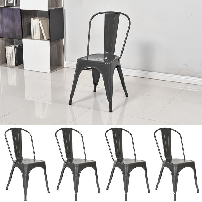 SUPFINE Lot de 4 Chaises de Salle À Manger en Métal - Style Industriel - Capacité de 120 Kg - Chaises de Cuisine Gris Foncé