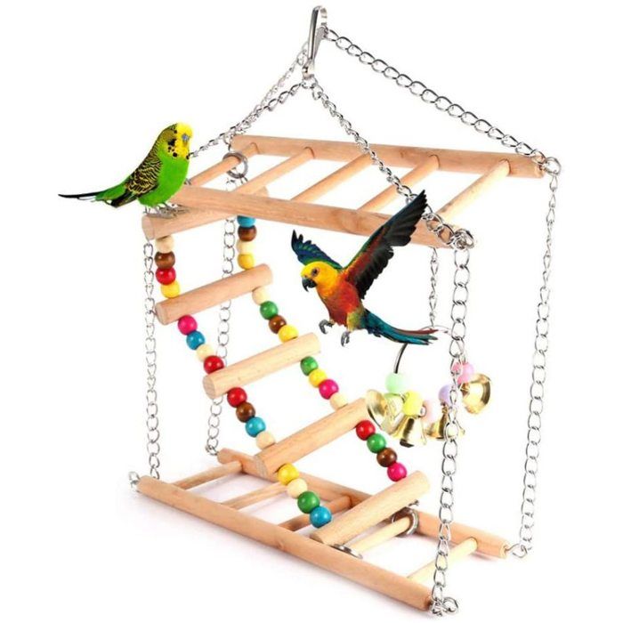 Aire de jeux pour oiseaux échelle suspendue pour animaux de compagnie balançoire descalade à double couche pour perruche