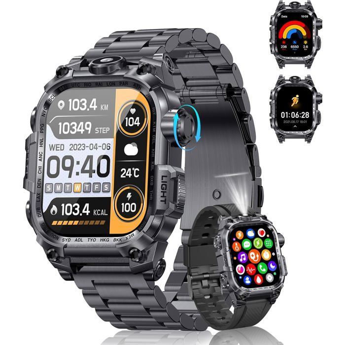 Montre Connectée Militaire - UNDERSCORE - 2.01 HD - Appels Bluetooth - Étanche - 150+ Sports