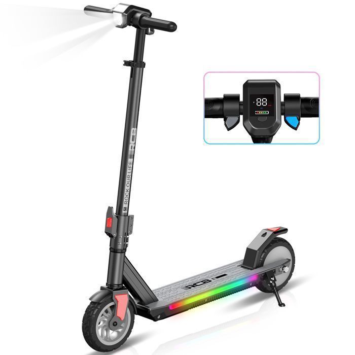 RCB R12 PRO Trottinette Électrique Noir – 220W – 3 Vitesses – 7” – LED colorés – Écran numérique – 15KM – Cadeau parfait