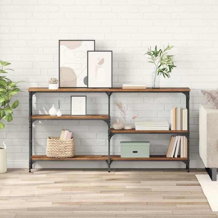 Table console industrielle - vidaXL - Bois ancien - 150x29x76 5 cm - Bois dingénierie - Métal noir - 3 étagères