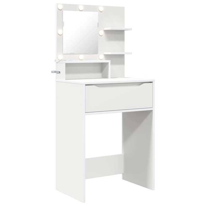 Coiffeuse moderne - GKO - Blanc - 60x39.5x135 cm - Éclairage Hollywood - Miroir avec rétroéclairage