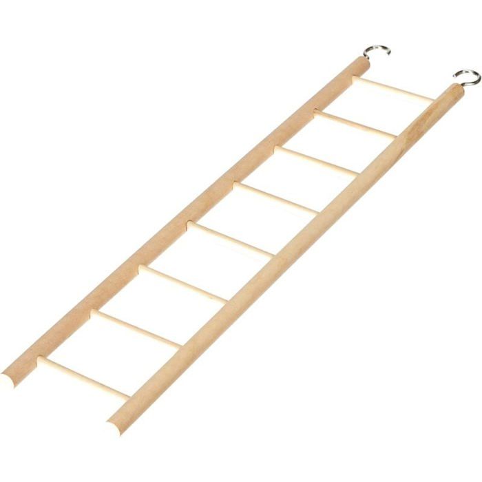 Échelle doiseau en bois - OKZ® - 8 marches - 36x7 cm - Pour perroquets - Accessoires de cage - Crochets en métal