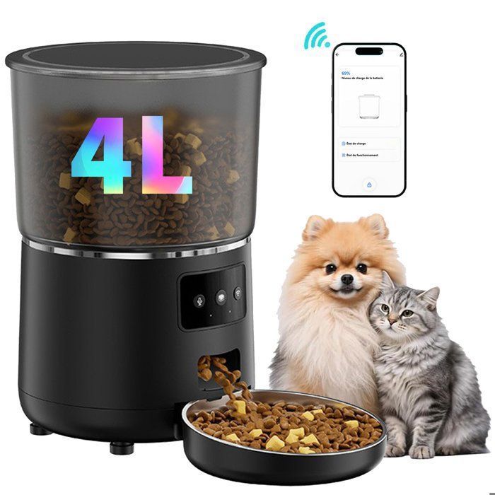 Meilleurs prix pour Distributeur de Croquettes Automatique 4L WiFi 2.4G Contrôle App 1-9 Repas par Jour Contrôle des Portions avec Bols INOX Noir