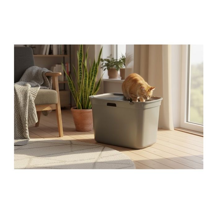 Bac a litière pour chat 39 x 59 x 38 cm Kato vert olive