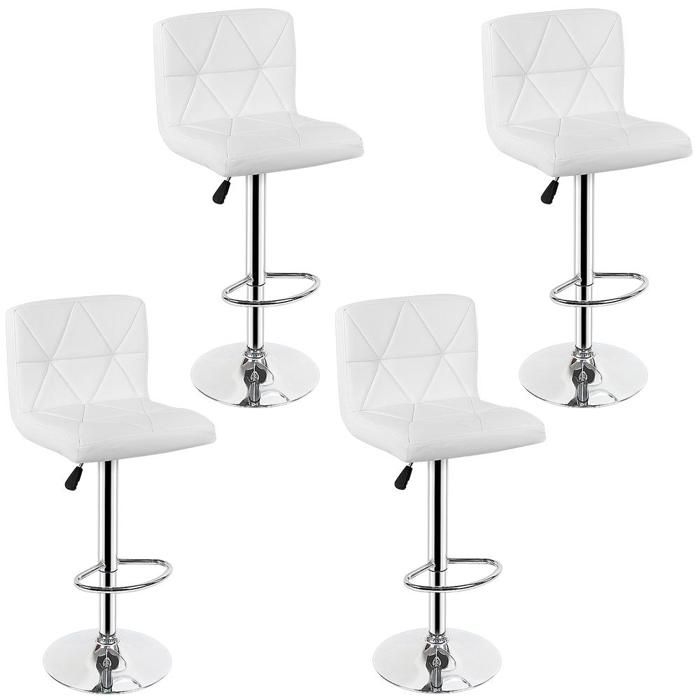 MIPAN.Chaises de Bar Noir - Lot de 4 - Tabourets Hauts -  Hauteur Réglable 89-109 cm -  Revêtement en PU - Blanc