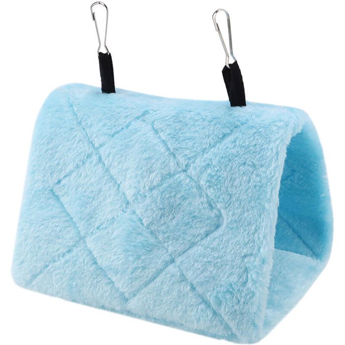Tente de cage à suspendre pour hamac en peluche douce pour oiseaux perroquet hiver lit chaud jouet pour animaux de compagnie (bleu