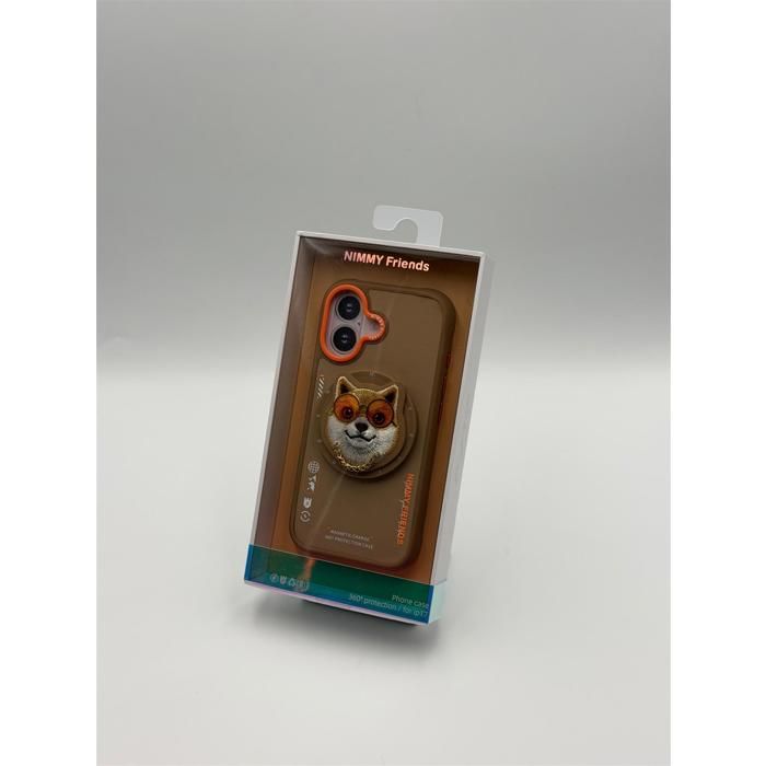 Nimmy Glasses Cool Dog Face Case with Detachable MagSafe Grip Stand for iPhone 17 6.3 Brown Orange - N-YJKM-CXZJ-IP17-012