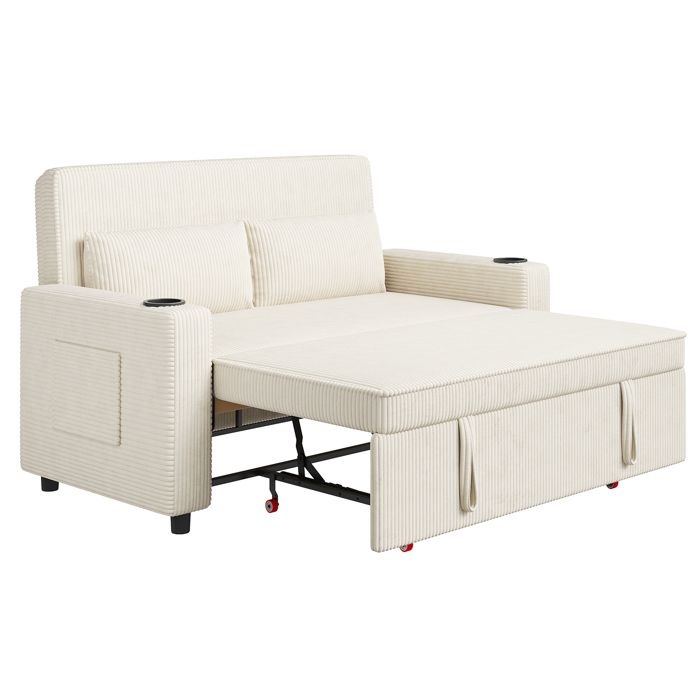 HOMALL Canape convertible 2 places 3-en-1 velours cotele beige - Canape/meridienne/lit 185cm charge 150kg structure metal